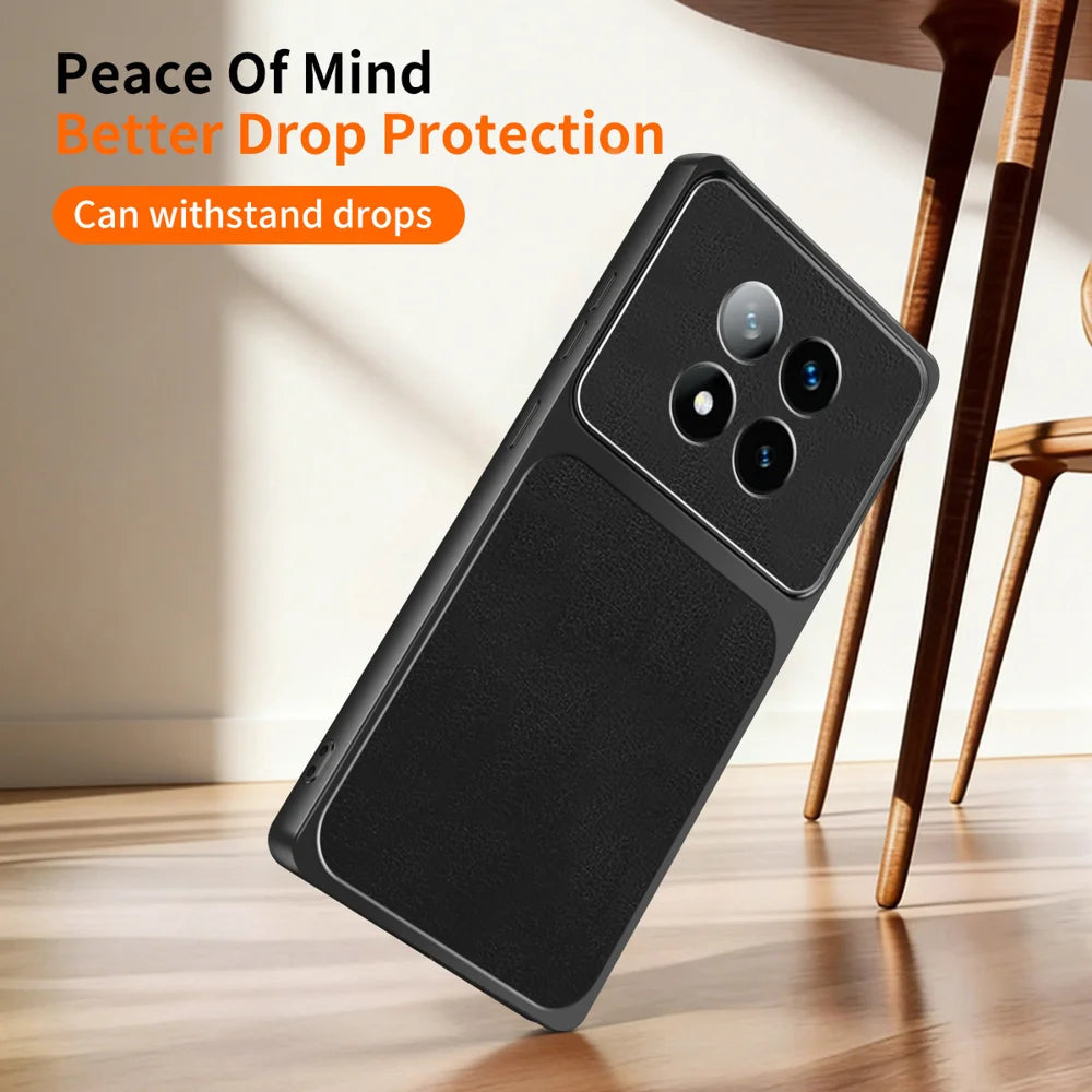 WANLONFENG for Xiaomi Poco X7 5G / Xiaomi Redmi Note 14 Pro 5G XYP Series Case Lambskin Texture PC TPU Precise Cutouts Phone Cover with 2Pcs Tempered Glass Film - Black - 6