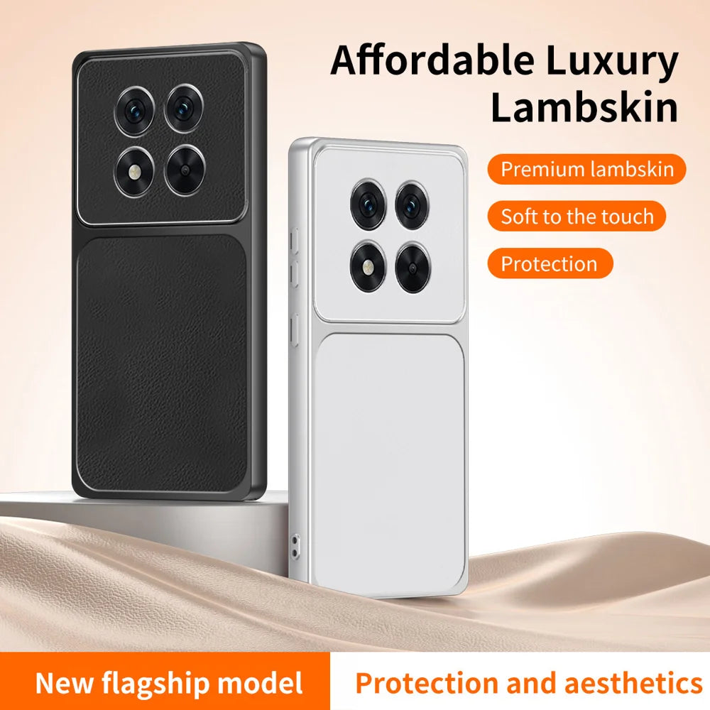WANLONFENG for Xiaomi Redmi Note 14 Pro+ 5G XYP Series Case Lambskin Texture PC TPU Precise Cutouts Phone Cover with 2Pcs Tempered Glass Film - Black - 2