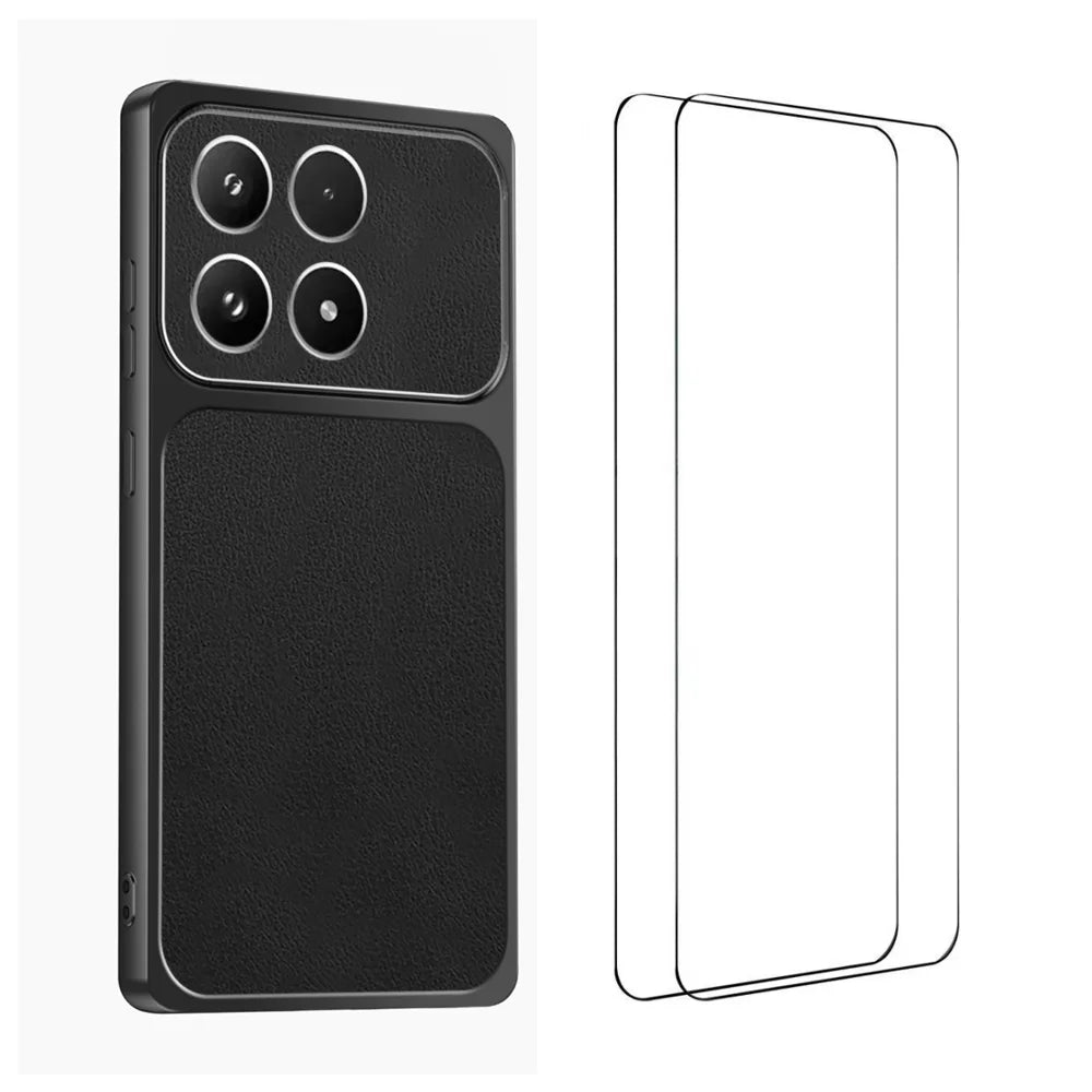 WANLONFENG for Xiaomi 17 XYP Series Case Lambskin Texture PC TPU Precise Cutouts Phone Cover with 2Pcs Tempered Glass Film - Black - 1