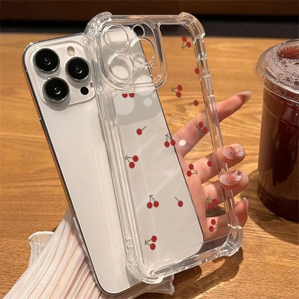 For iPhone 11 Case Cherry Pattern Four Corner Protection Clear TPU Phone Cover - Cherry - 2