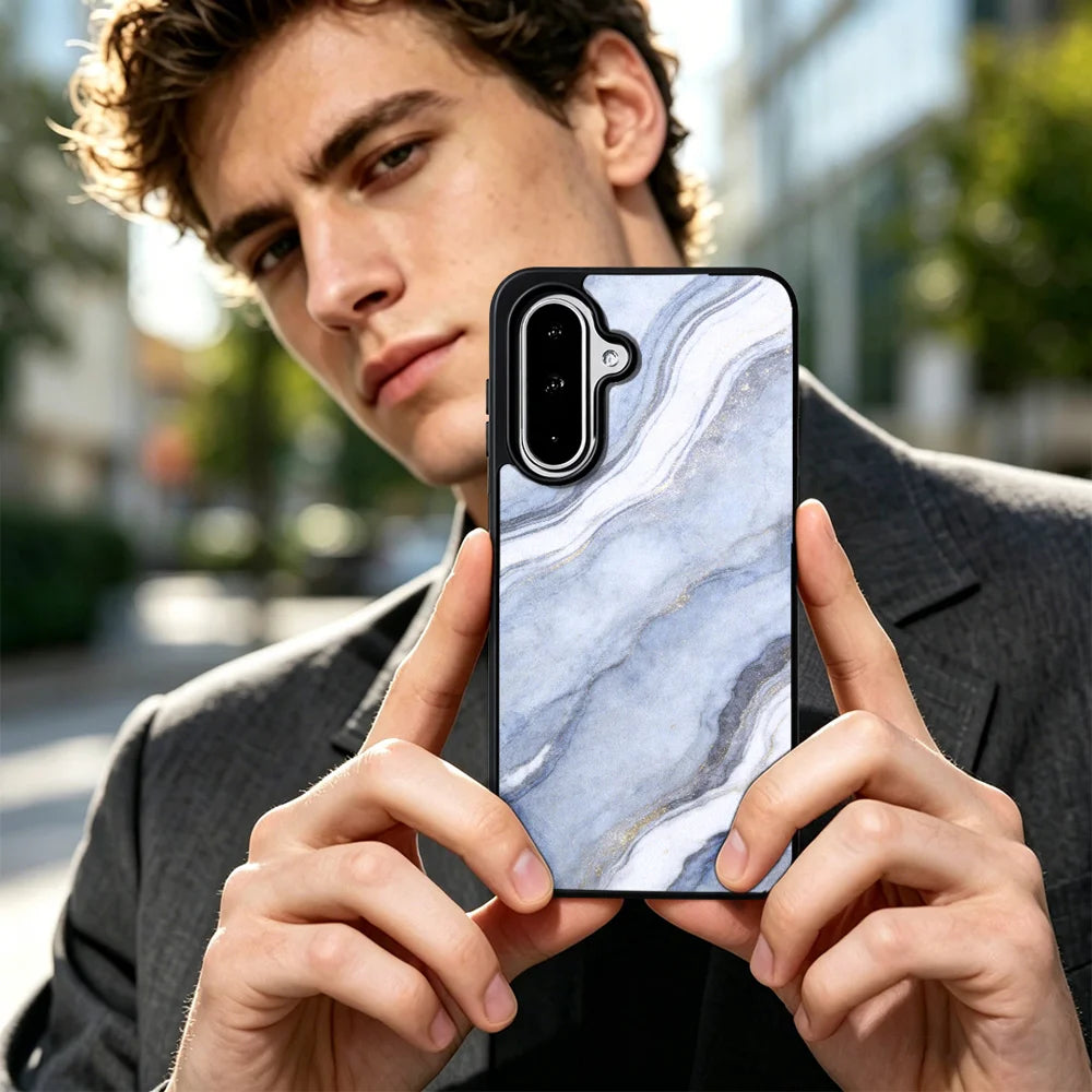 EYCASE for Samsung Galaxy A57 5G Magnetic Case Marble Pattern TPU + Acrylic Shockproof Phone Cover - Blue Gold Sand Marble Pattern - 5