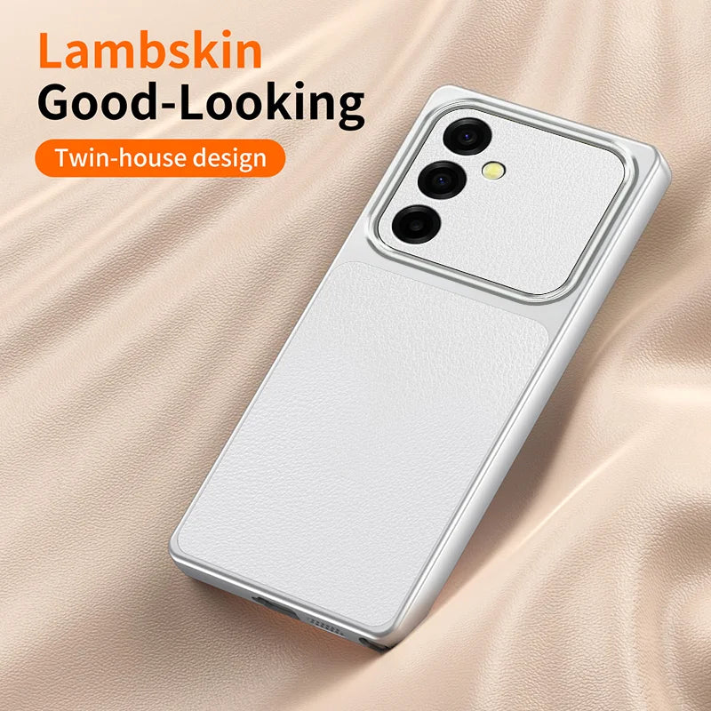 WANLONFENG for Samsung Galaxy S25 FE XYP Series Case Lambskin Texture PC TPU Precise Cutouts Phone Cover with 2Pcs Tempered Glass Film - Black - 3