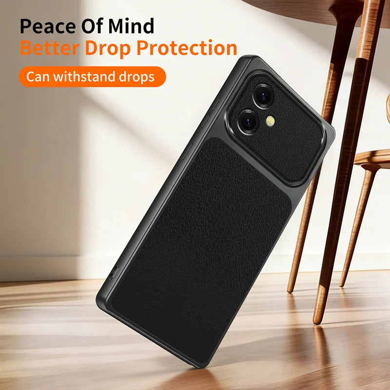 WANLONFENG for Samsung Galaxy A06 5G XYP Series Case Lambskin Texture PC TPU Precise Cutouts Phone Cover with 2Pcs Tempered Glass Film - Black - 6