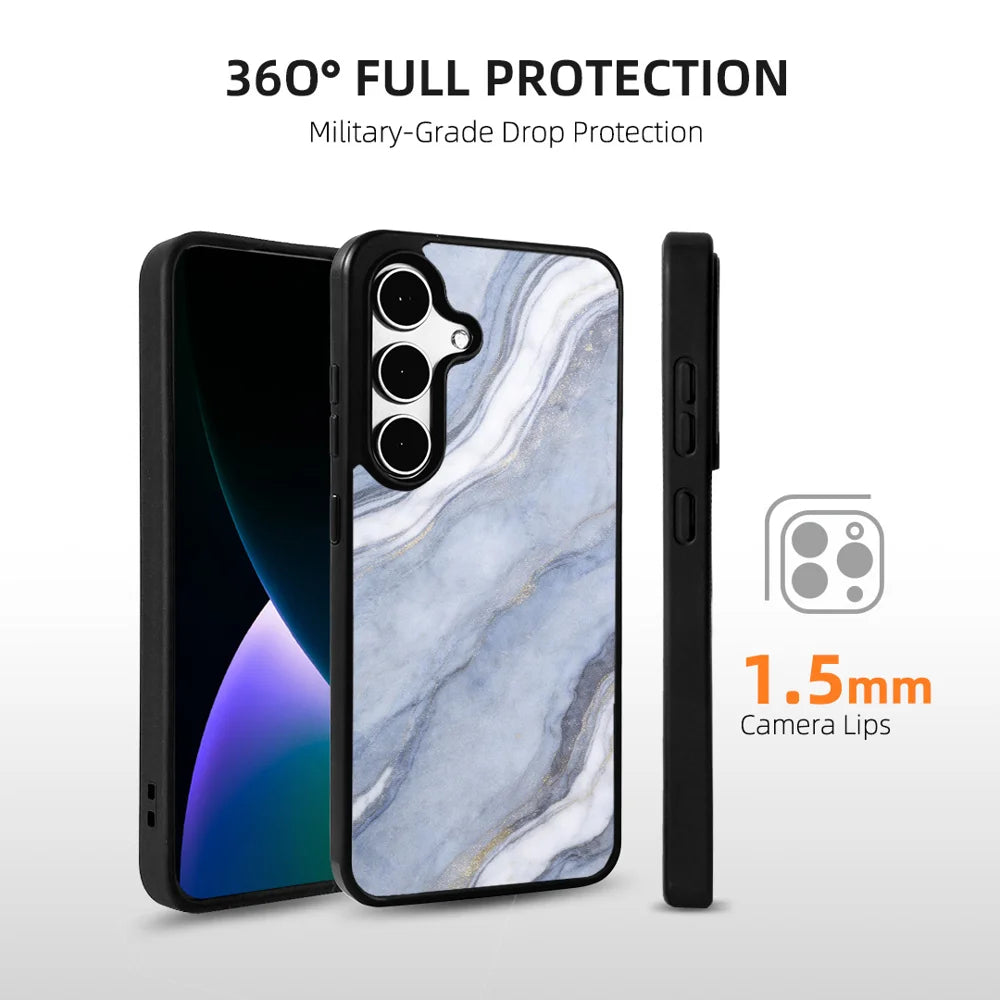 EYCASE for Samsung Galaxy S26 Magnetic Case Marble Pattern TPU + Acrylic Shockproof Phone Cover - Blue Gold Sand Marble Pattern - 2