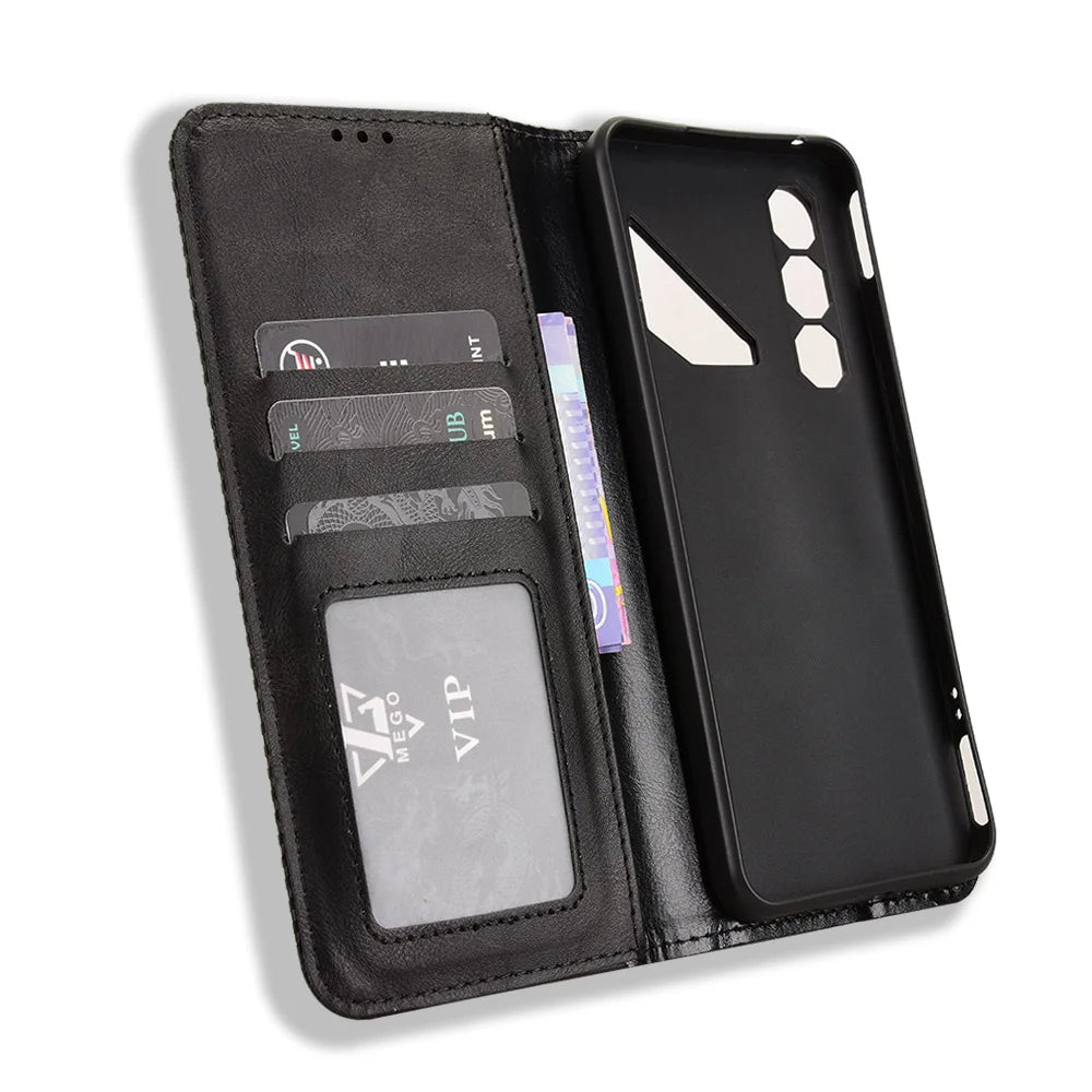 For ZTE nubia Neo 5 Pro 5G Leather Case Wallet Stand Retro Texture Phone Cover - Black - 5