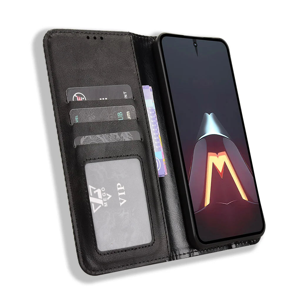 For ZTE nubia Neo 5 Pro 5G Leather Case Wallet Stand Retro Texture Phone Cover - Black - 6