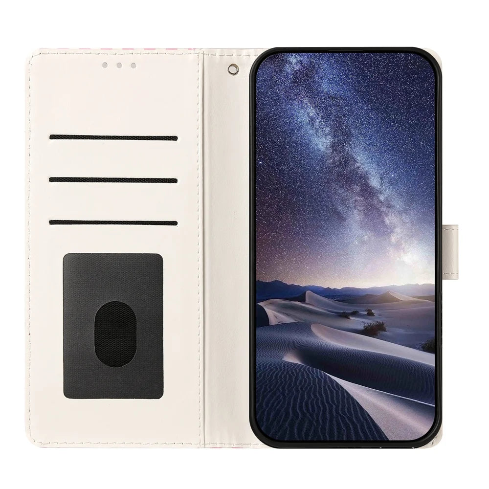 For iPhone 16 Pro Max Wallet Case Vintage Stripes Leather Stand Flip Phone Cover with Wrist Strap - Red - 7