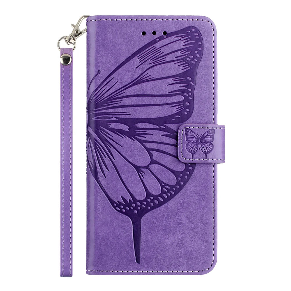 For Samsung Galaxy S26 FE Wallet Case with Wrist Strap Butterfly Imprint Leather Phone Cover - Light Purple - 5