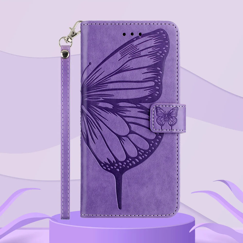 For Samsung Galaxy S26 FE Wallet Case with Wrist Strap Butterfly Imprint Leather Phone Cover - Light Purple - 7
