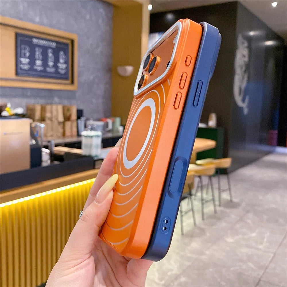 For iPhone 17 Pro Magnetic Case Frosted Wave Texture PC + TPU Phone Cover with Tempered Glass Screen Protector - Orange - 5