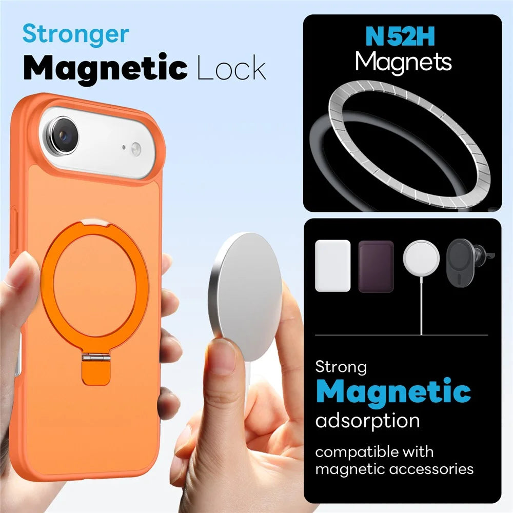 NORTHJO For iPhone Air Case with Invisible Magnetic O-Ring Stand Compatible with MagSafe Translucent Matte Shockproof Phone Cover with Tempered Glass Film - Orange - 2