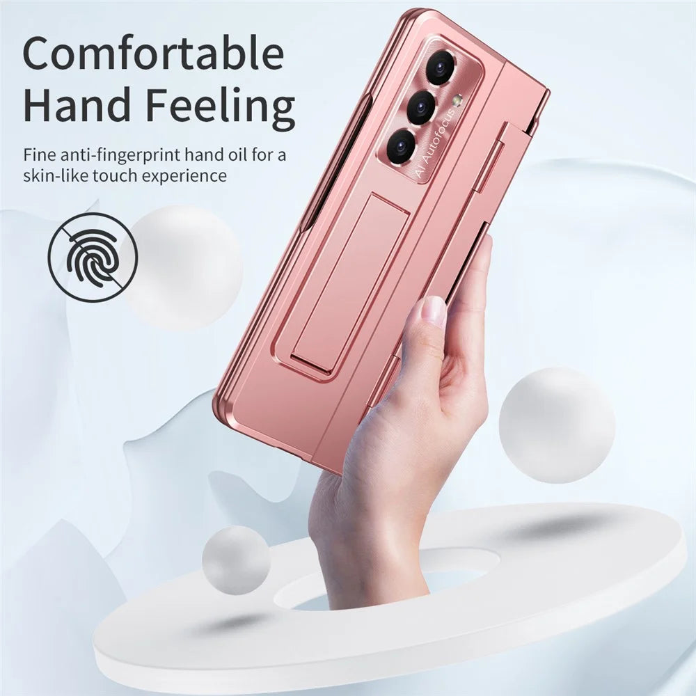 For Samsung Galaxy Z Fold8 Ultra Case Hinge Protection Hard PC Phone Cover with Screen Film - Rose Gold - 2