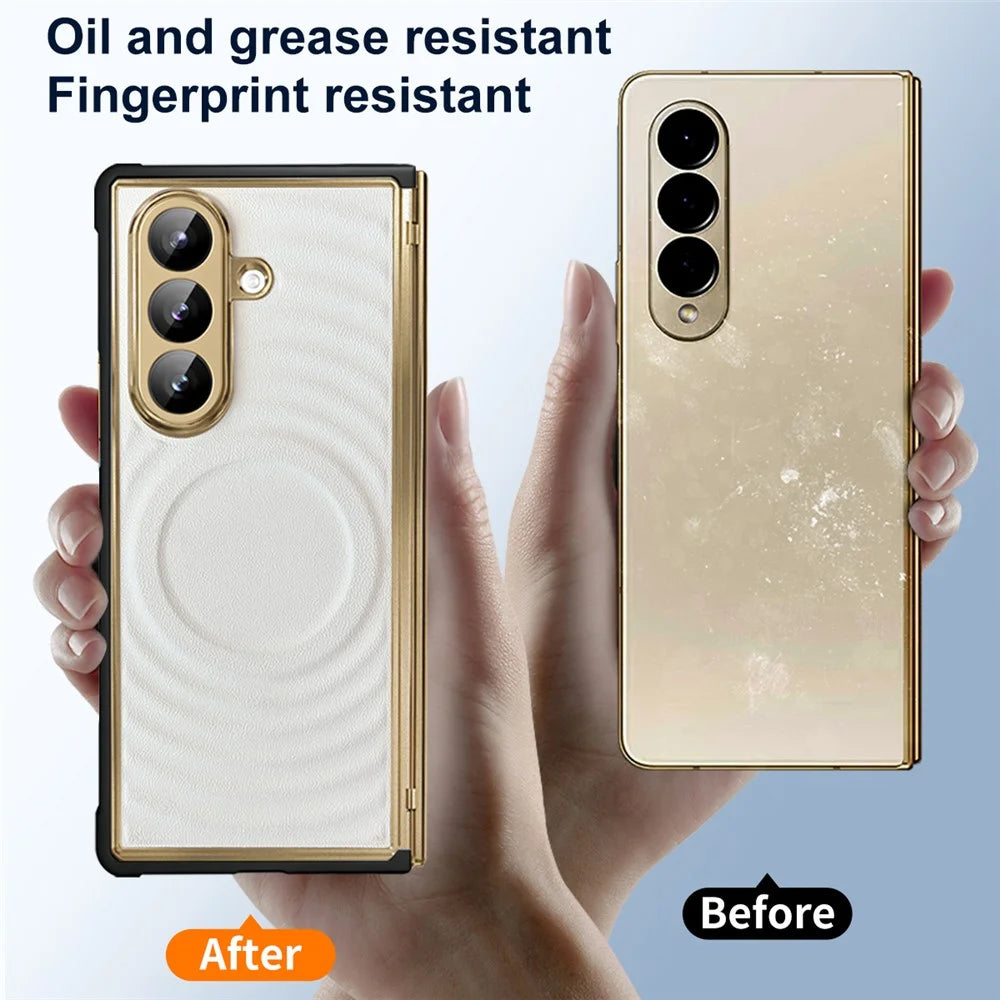For Samsung Galaxy Z Fold8 Ultra Magnetic Case Leather Coated TPU PC Phone Cover with Tempered Glass Film - White - 7