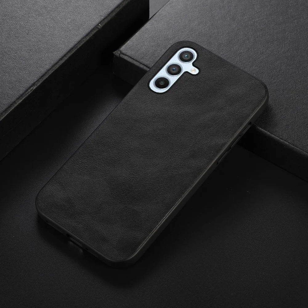 For Samsung Galaxy A54 5G Cowhide Texture PU Leather Coating Phone Case Hard PC Soft TPU Scratch-resistant Phone Back Cover - Black - 2