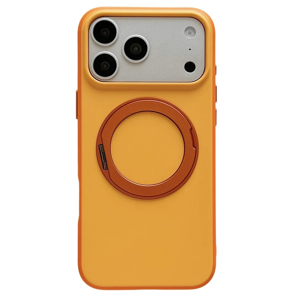 For iPhone 17 Pro Max Magnetic Case 2-in-1 Dual Color Shockproof Cover with 360° Rotating Ring Kickstand - Orange - 2