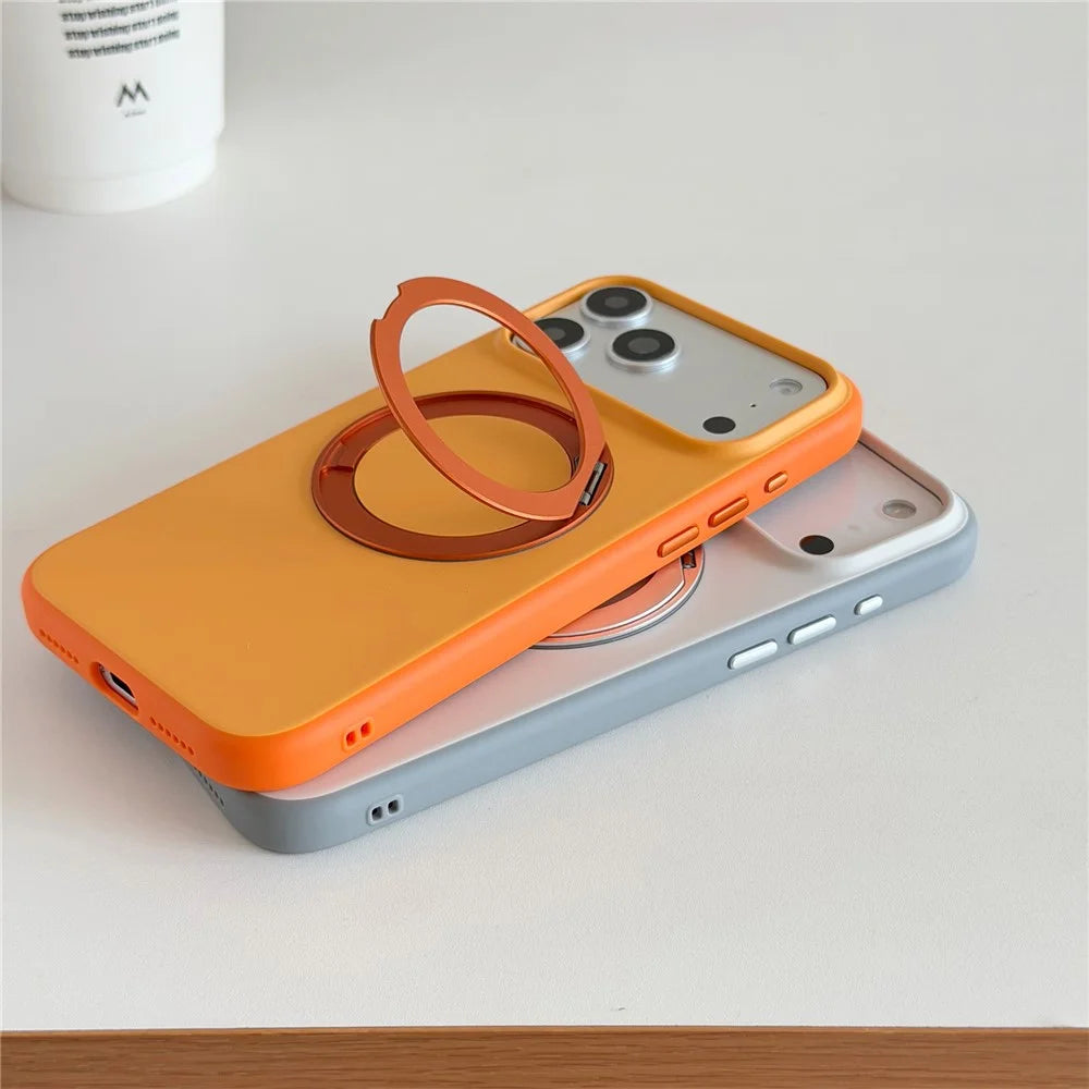 For iPhone 17 Pro Max Magnetic Case 2-in-1 Dual Color Shockproof Cover with 360° Rotating Ring Kickstand - Orange - 7