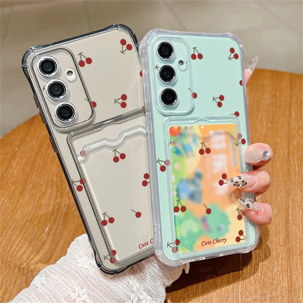 For Samsung Galaxy S26+ Case Cherry Pattern Clear TPU Protective Phone Cover with Card Holder - A730G - 2