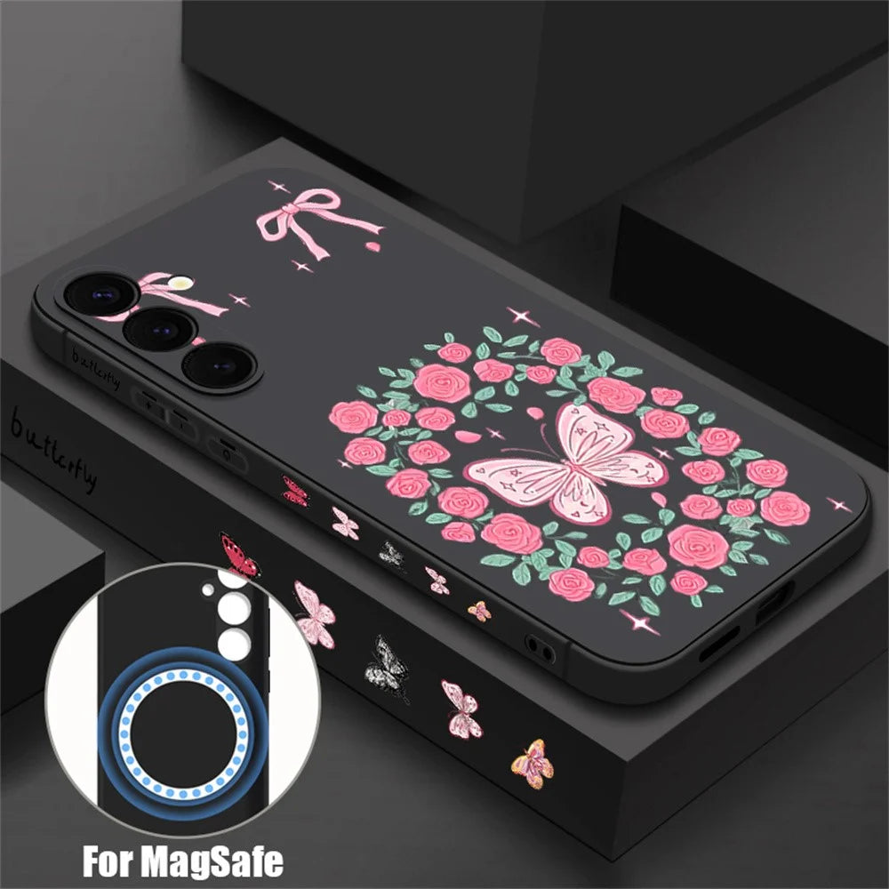 For Samsung Galaxy S26 Magnetic Case UV Printing Butterfly Pattern Liquid Silicone Scratch Resistant Phone Cover - GA889B1ZX - 2
