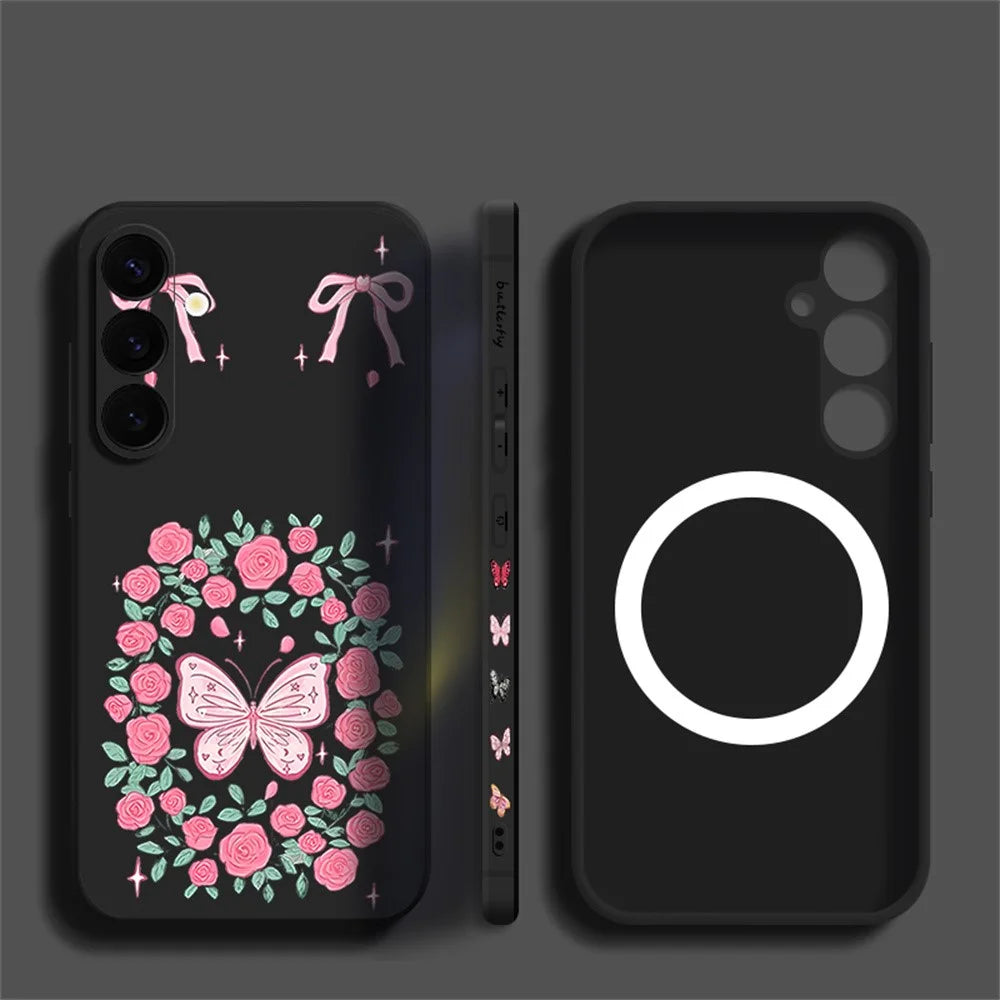 For Samsung Galaxy S26 Magnetic Case UV Printing Butterfly Pattern Liquid Silicone Scratch Resistant Phone Cover - GA889B1ZX - 3