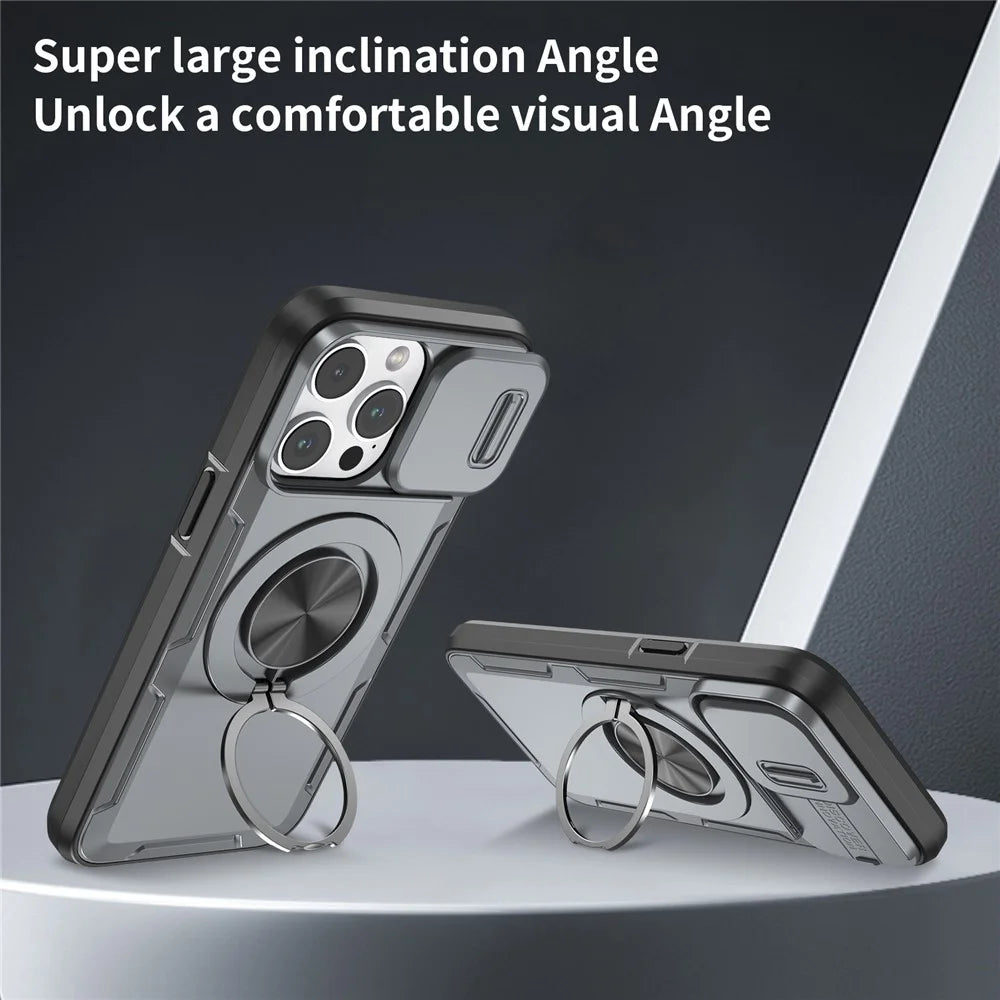 For iPhone 14 Pro Magnetic Case Slide Camera Cover Rotary Kickstand PC + TPU Phone Shell - Grey - 5