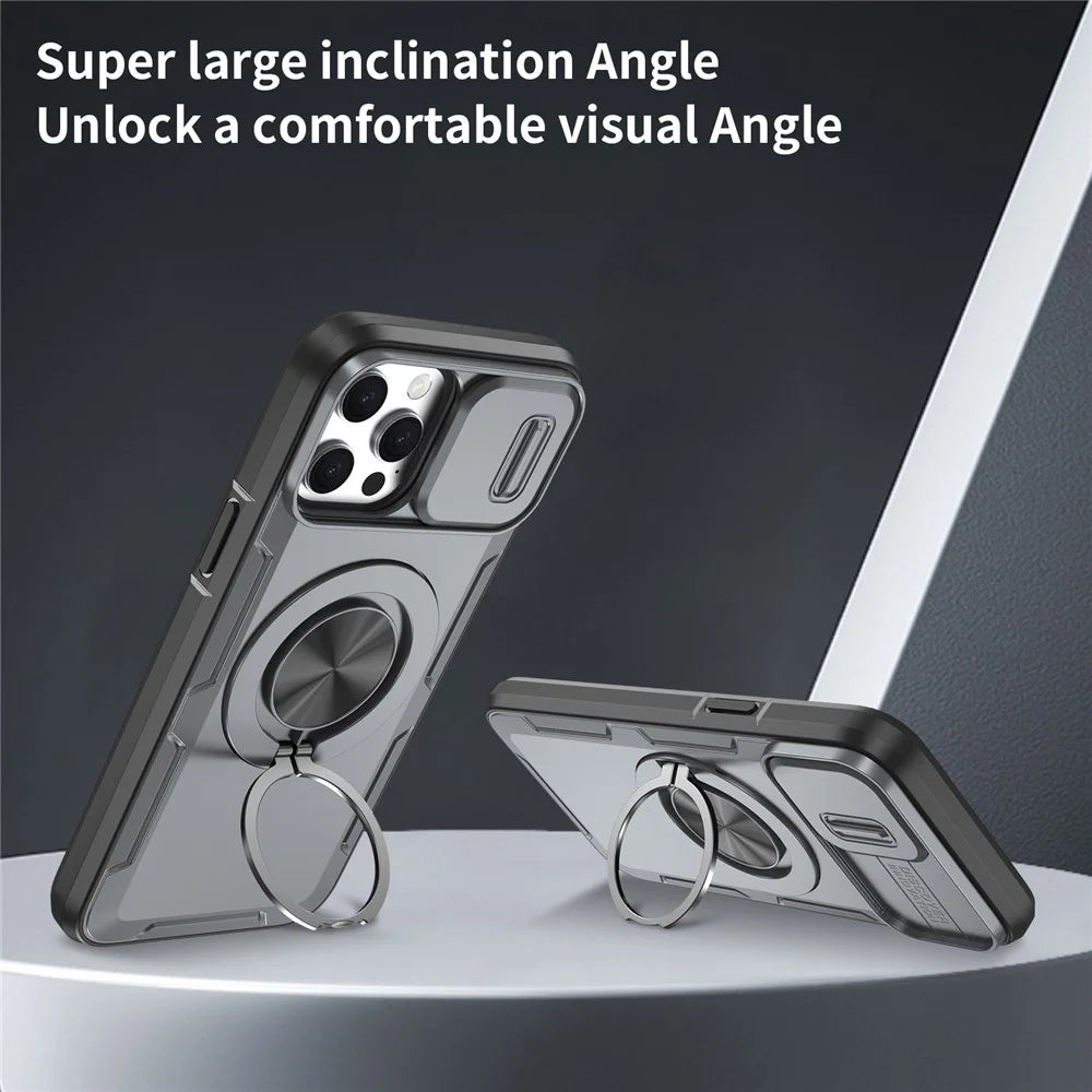 For iPhone 13 Pro Magnetic Case Slide Camera Cover Rotary Kickstand PC + TPU Phone Shell - Grey - 5