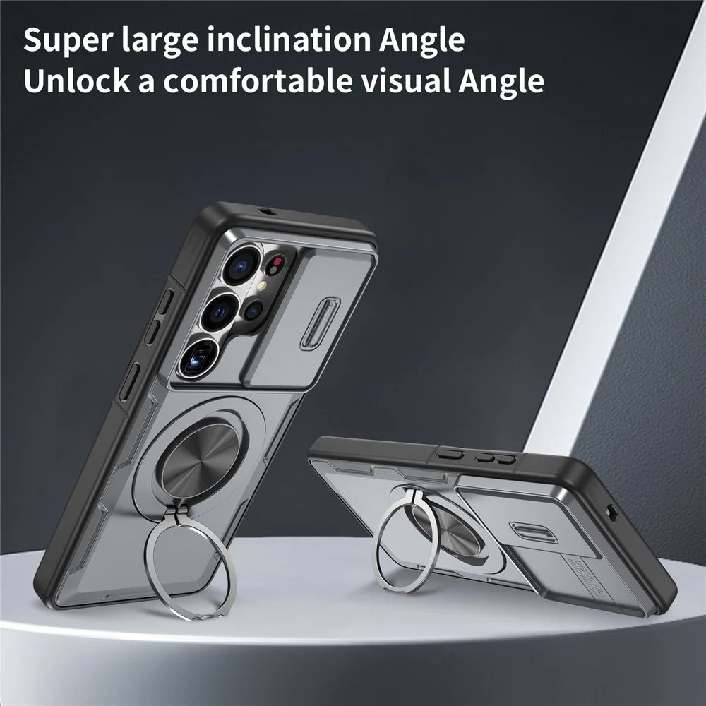 For Samsung Galaxy S26 Ultra Magnetic Case Slide Camera Cover Rotary Kickstand PC + TPU Phone Shell - Grey - 5