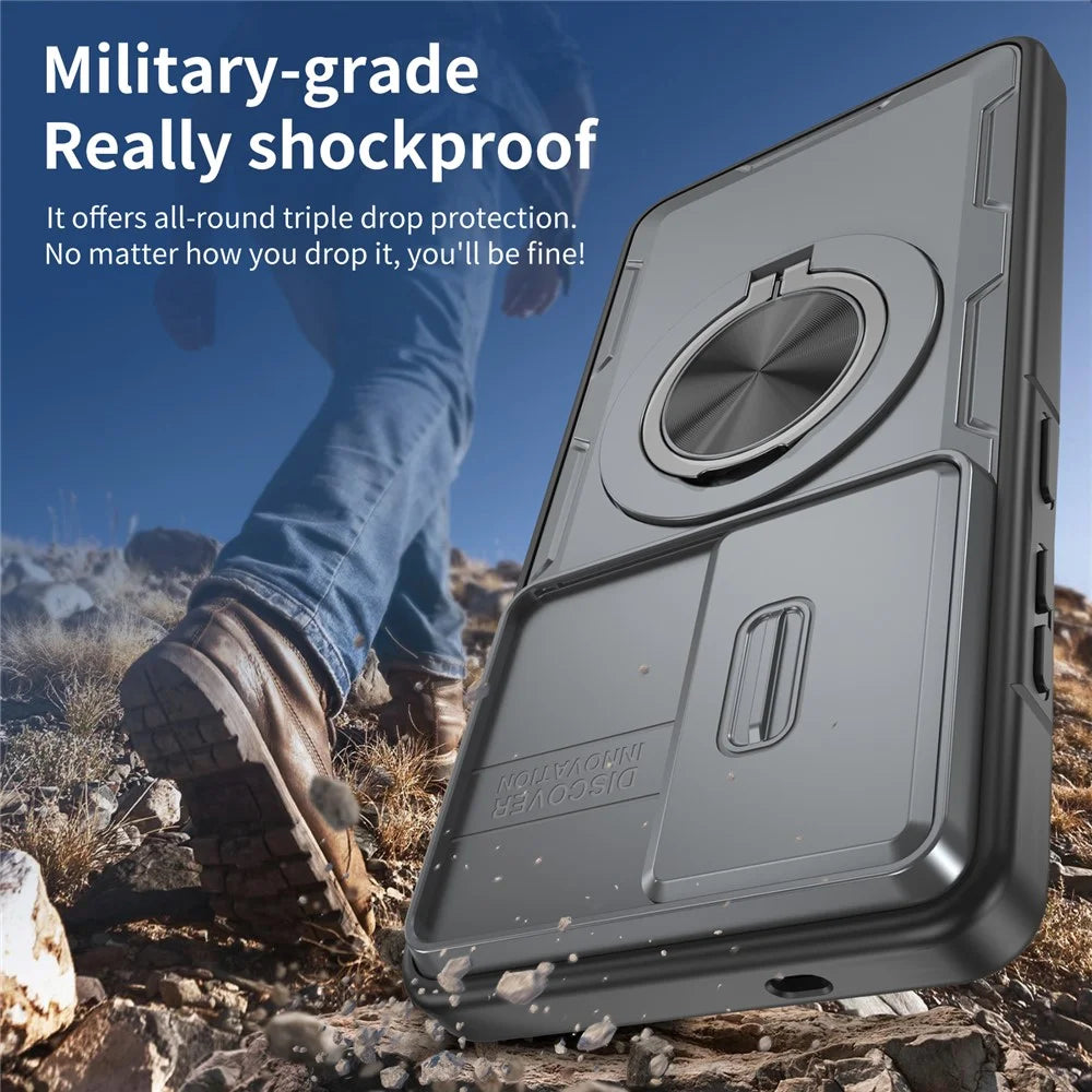For Samsung Galaxy S26 Ultra Magnetic Case Slide Camera Cover Rotary Kickstand PC + TPU Phone Shell - Grey - 6