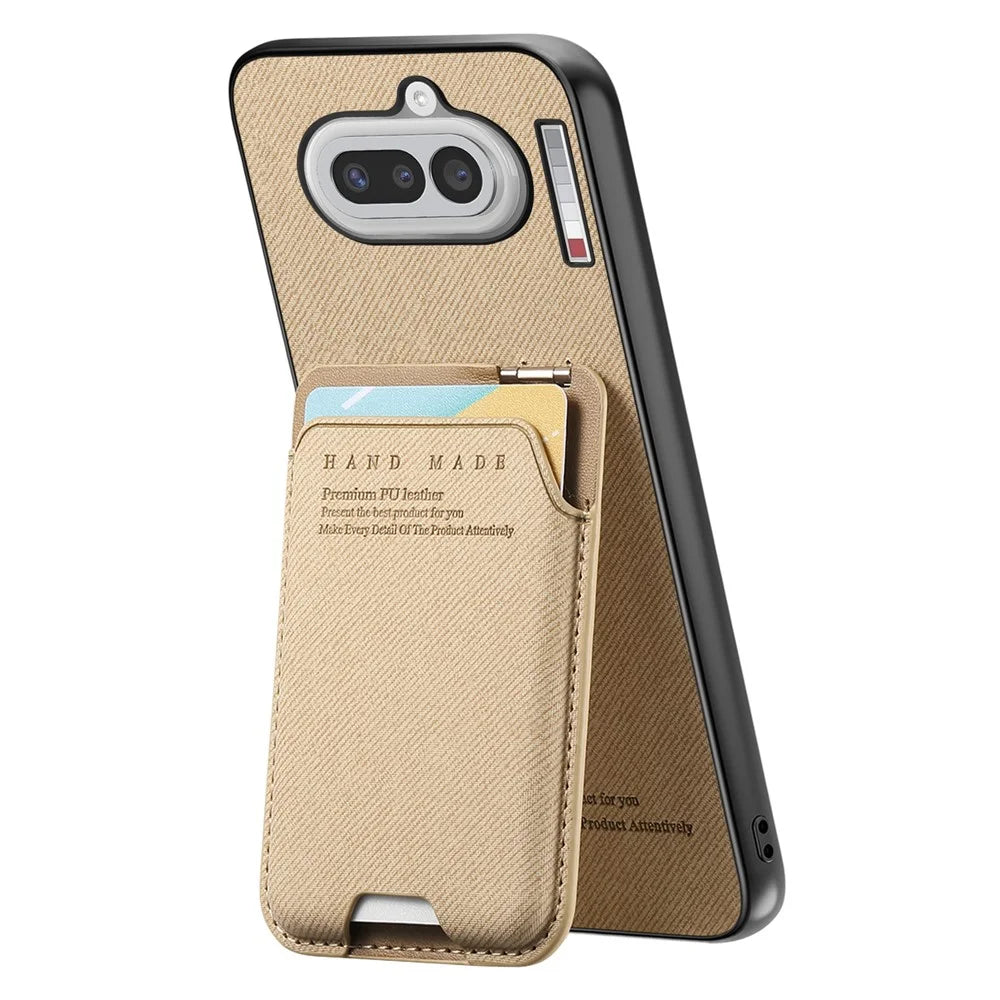 For Nothing Phone (4a) Case Cloth Texture Leather + PC + TPU Phone Cover with Card Holder Kickstand - Khaki - 3