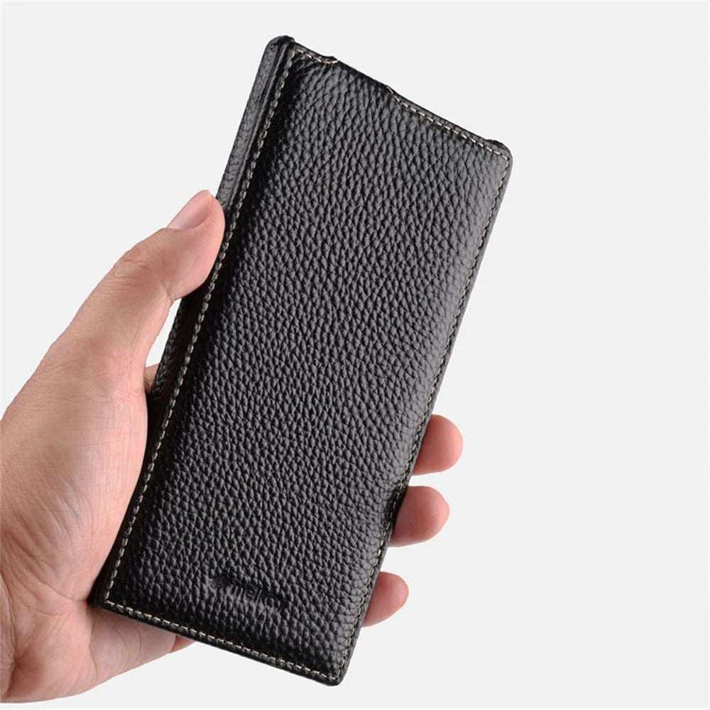 MELKCO For Samsung Galaxy S26 Ultra Magnetic Case Vertical Flip Genuine Cow Leather + PC Phone Cover - Black - 2