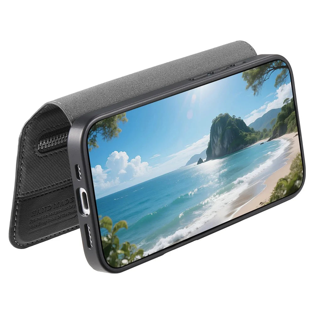 For Samsung Galaxy S25 FE Magnetic Case RFID Blocking Detachable Wallet Stand Cloth Texture Leather Phone Cover - Black - 2