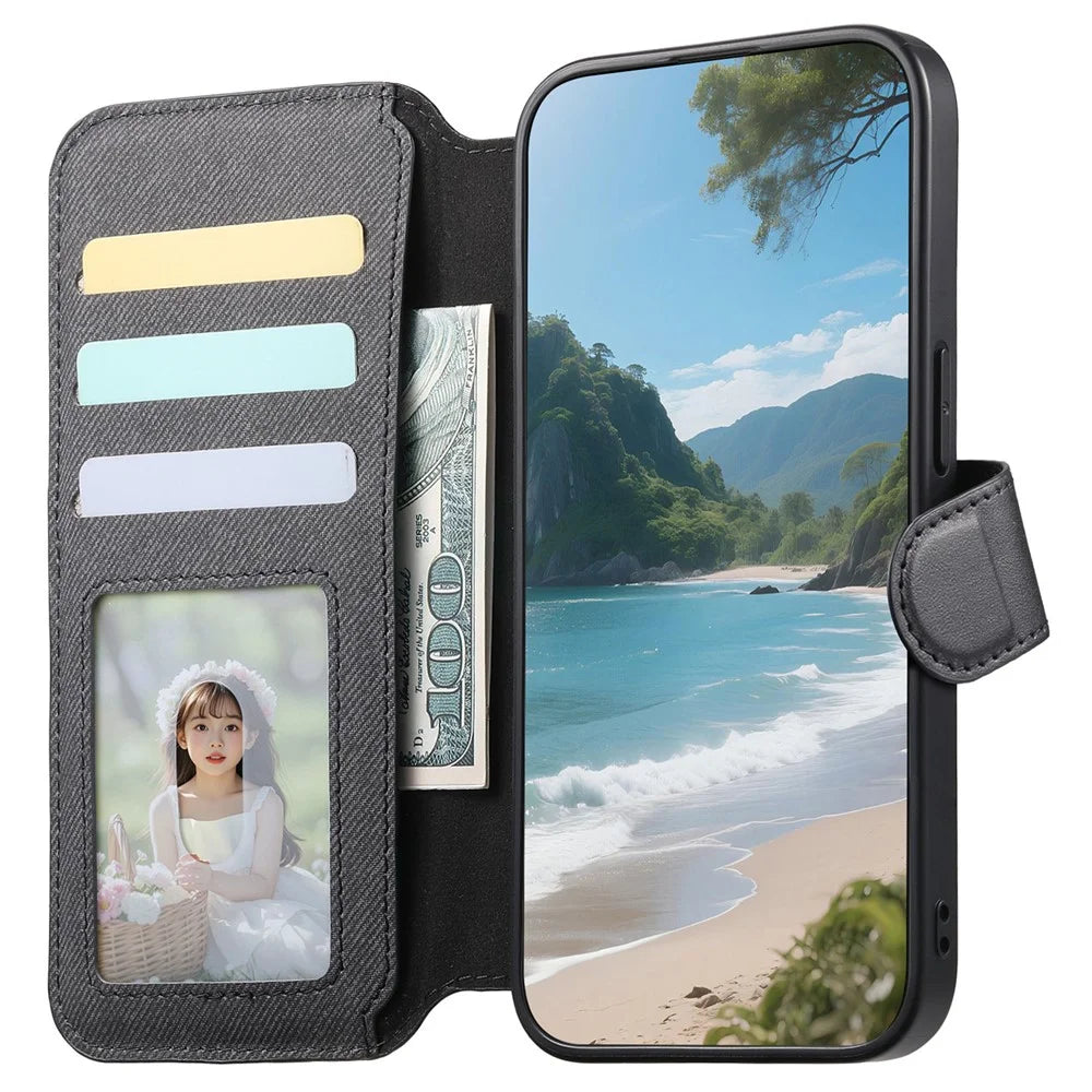 For Samsung Galaxy S25 FE Magnetic Case RFID Blocking Detachable Wallet Stand Cloth Texture Leather Phone Cover - Black - 6