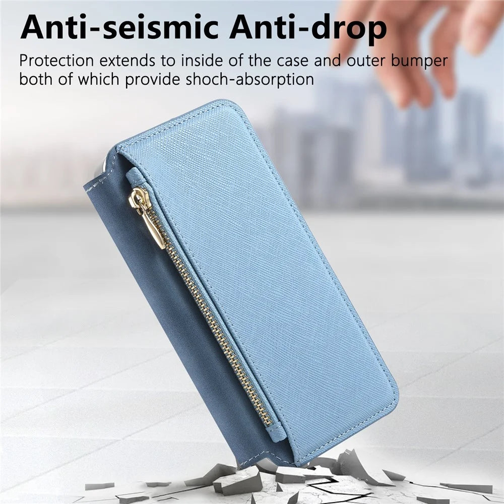 For Samsung Galaxy A37 5G Leather Case Cross Texture Detachable Magnetic Phone Cover Wallet Stand - Blue - 6