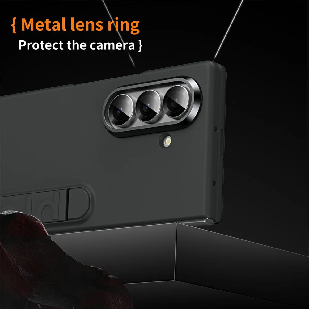 For Samsung Galaxy Z Fold8 Ultra Phone Case Kickstand PC Cover with Tempered Glass Screen Protector - Black - 6