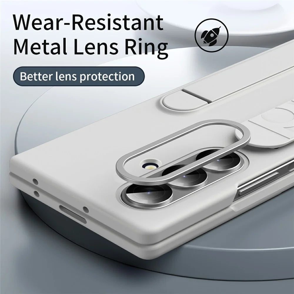 For Samsung Galaxy Z Fold8 Ultra Case with Tempered Glass Film Kickstand Wristband PC + Silicone Phone Cover - White - 6