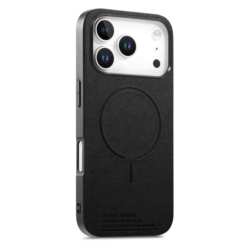 For iPhone 17 Pro Max Magnetic Case Cloth Texture PC + TPU + PU Leather Anti-Scratch Phone Cover - Black - 1