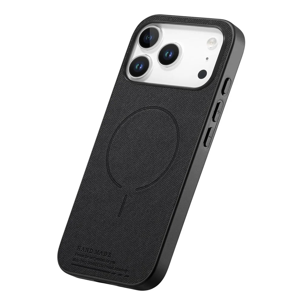 For iPhone 17 Pro Magnetic Case Cloth Texture PC + TPU + PU Leather Anti-Scratch Phone Cover - Black - 2