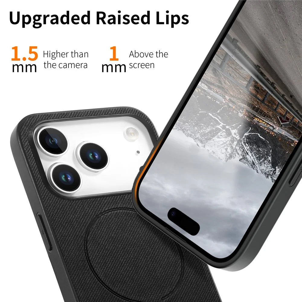 For iPhone 17 Pro Magnetic Case Cloth Texture PC + TPU + PU Leather Anti-Scratch Phone Cover - Black - 4