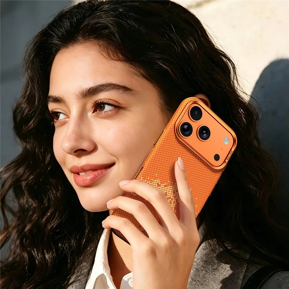 SULADA for iPhone 17 Pro Magnetic Case Golden Mountain Pattern Skin-Feel Hard PC Slim Phone Cover - Orange - 2