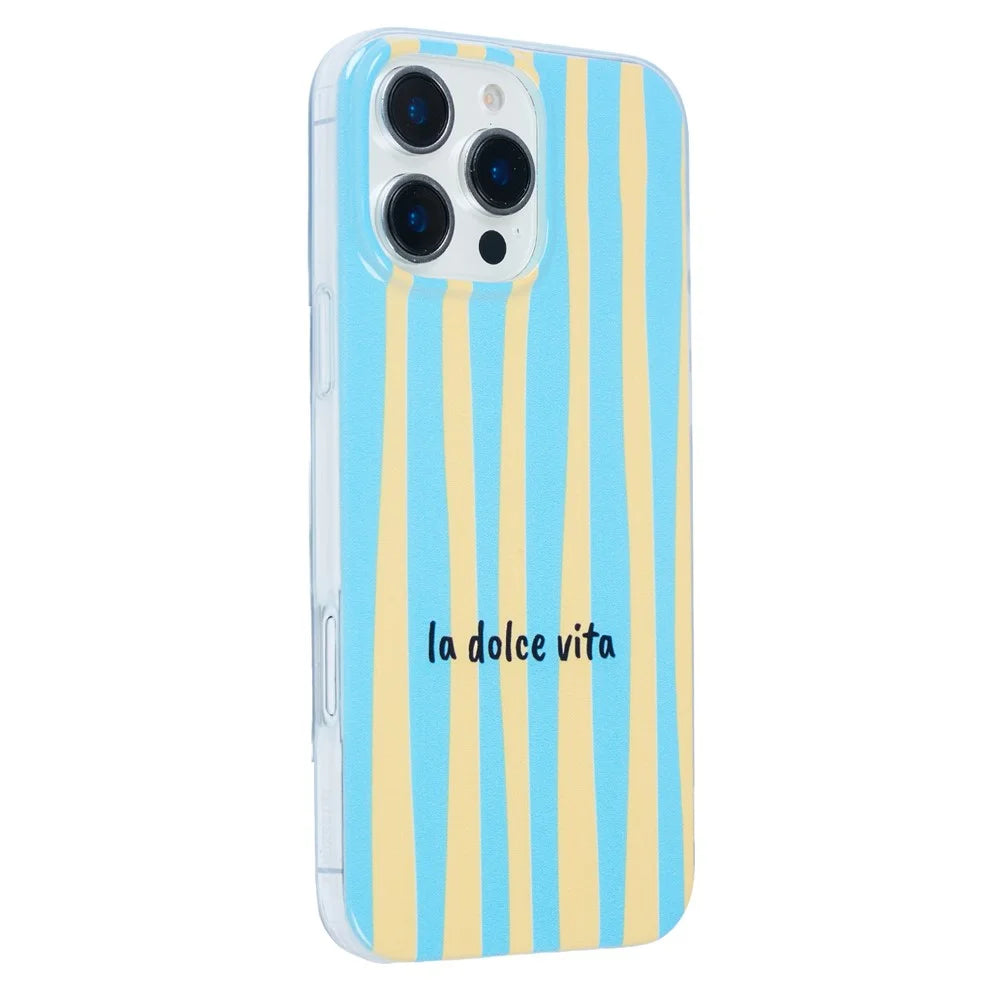 For iPhone 16 Pro Max Case Heat Transfer Striped Pattern Soft TPU Anti-Scratch Phone Cover - Baby Blue - 1