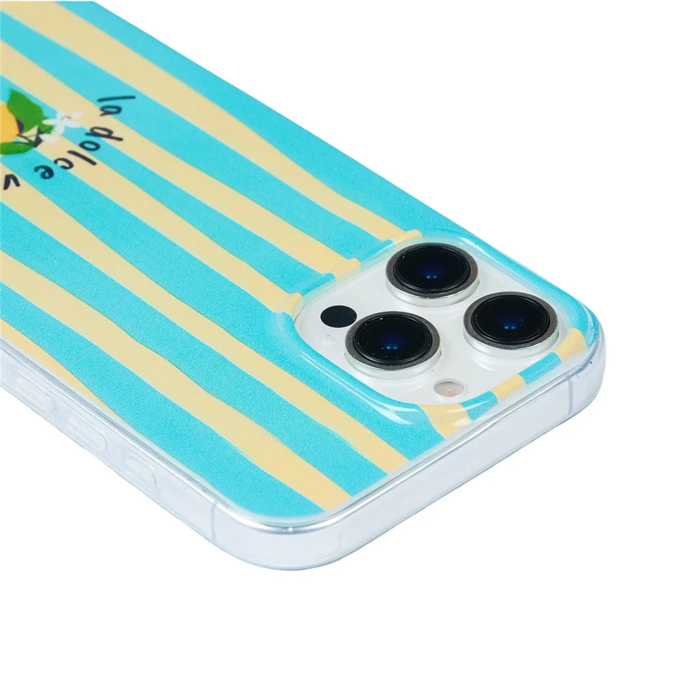 For iPhone 15 Case Heat Transfer Striped Pattern Soft TPU Anti-Scratch Phone Cover - Green - 3