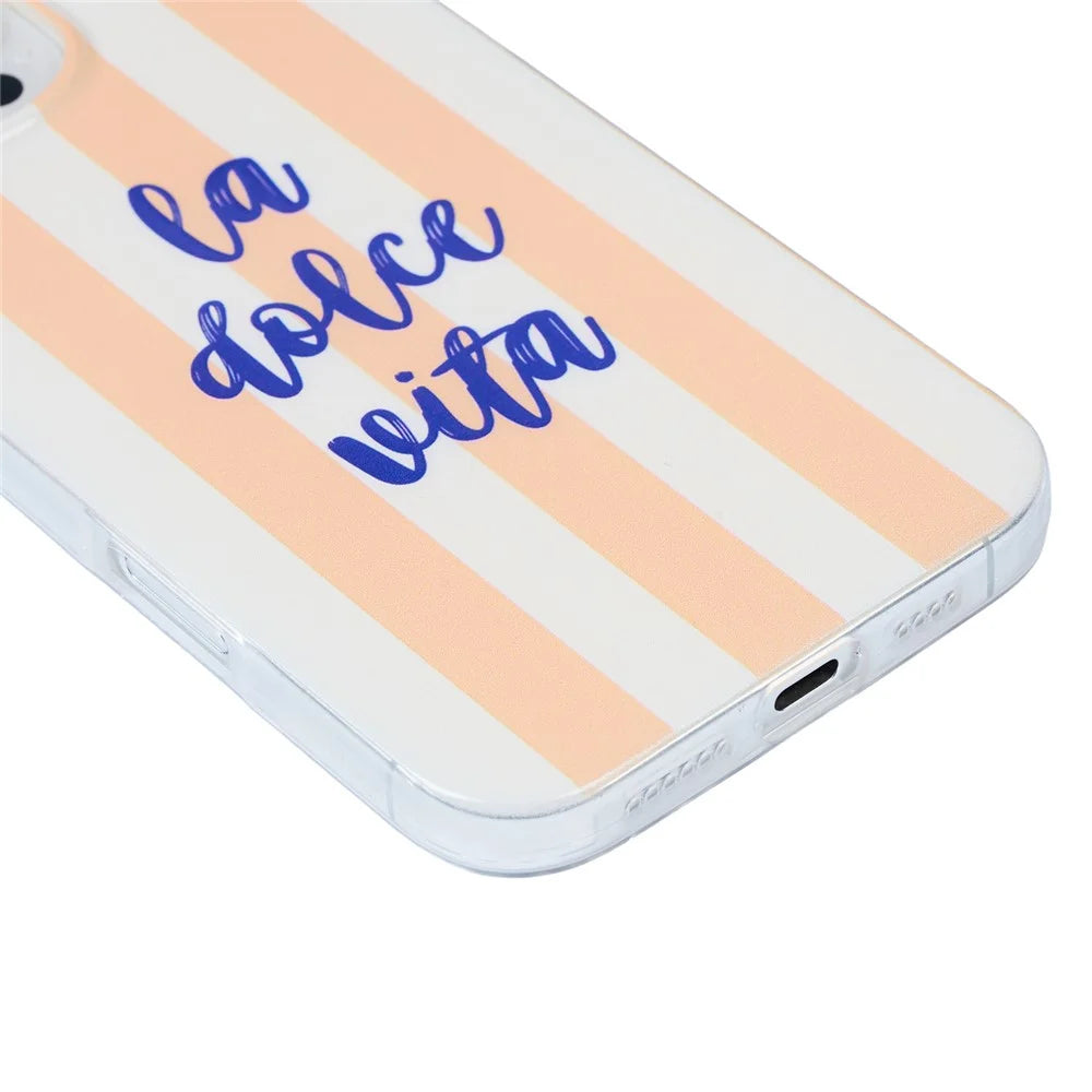 For iPhone 15 Pro Max Case Heat Transfer Striped Pattern Soft TPU Anti-Scratch Phone Cover - Orange - 4