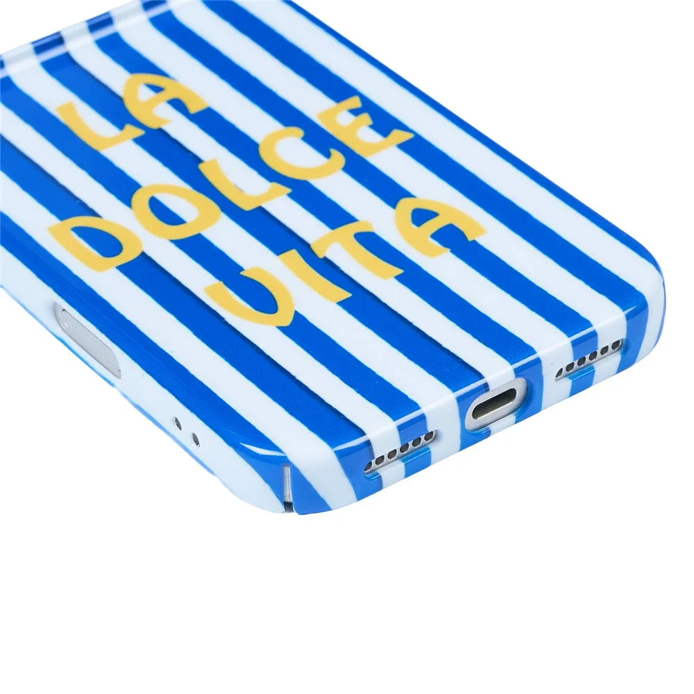 For iPhone 15 Case IMD Striped Pattern Hard PC Protective Phone Cover - Blue - 4