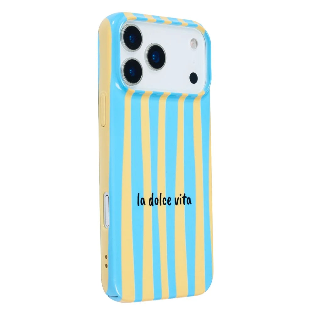 For iPhone 13 Pro Case IMD Striped Pattern Hard PC Protective Phone Cover - Baby Blue - 1