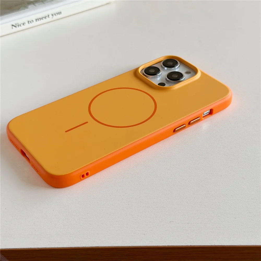 For iPhone 16 Pro Magnetic Case Skin Feel PC TPU 2 in 1 Shockproof Phone Cover - Orange - 4
