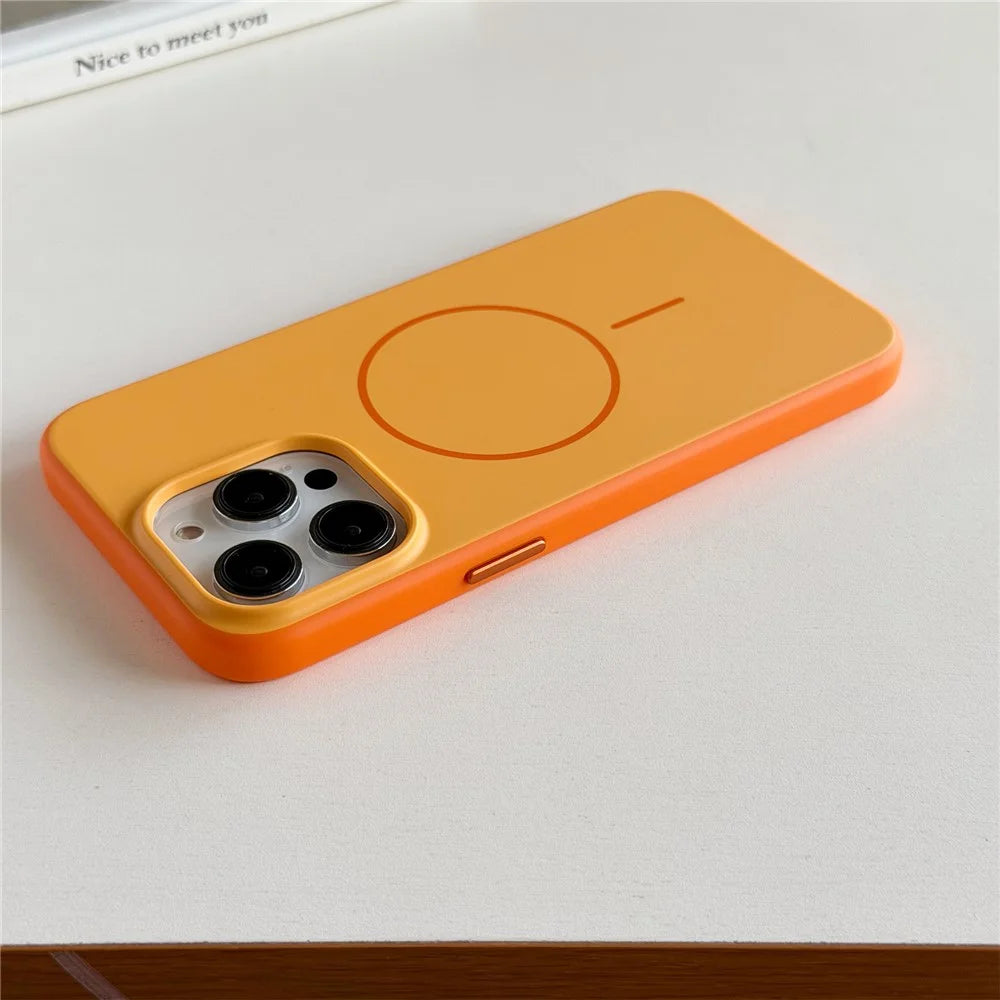 For iPhone 16 Pro Magnetic Case Skin Feel PC TPU 2 in 1 Shockproof Phone Cover - Orange - 6
