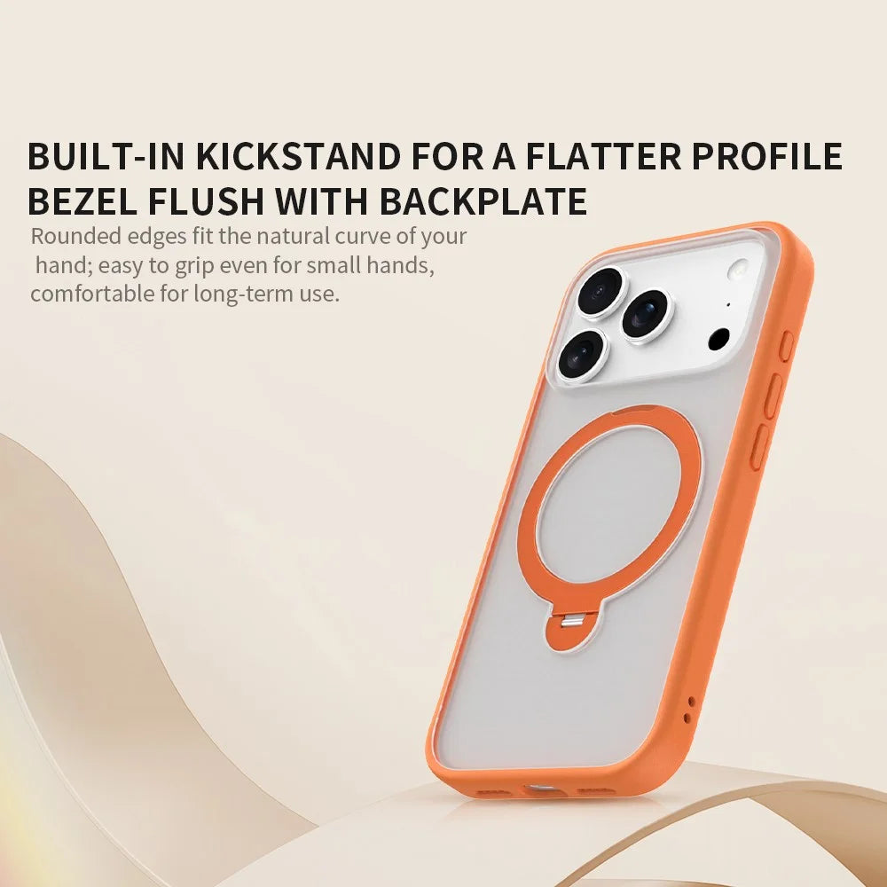 ZGA for iPhone 17 Pro Magnetic Case Rotating Kickstand Frosted PC + TPU Shockproof Phone Cover - Orange - 7