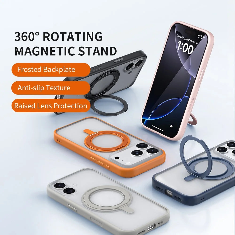 ZGA for iPhone 17 Pro Max Magnetic Case Rotating Kickstand PC + TPU Matte Phone Protective Cover - Blue - 2