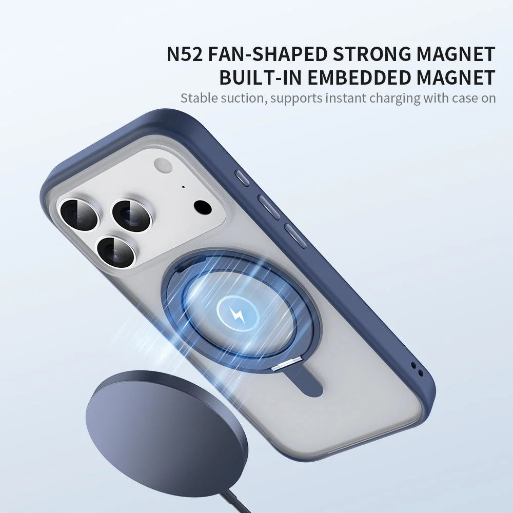 ZGA for iPhone 17 Pro Max Magnetic Case Rotating Kickstand PC + TPU Matte Phone Protective Cover - Blue - 5