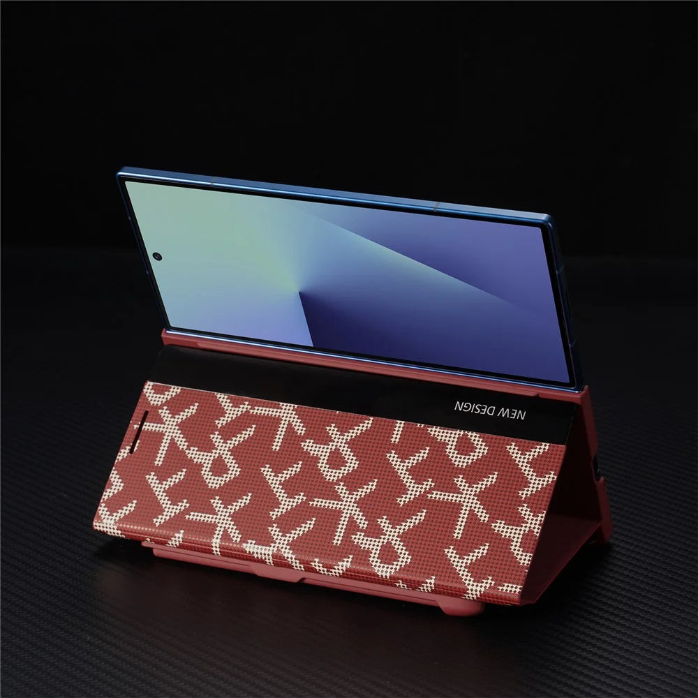 For Samsung Galaxy Z Fold8 Ultra Cases Geometric Pixel Pattern Kickstand Foldable PC Phone Cover with Stylus - Red - 4