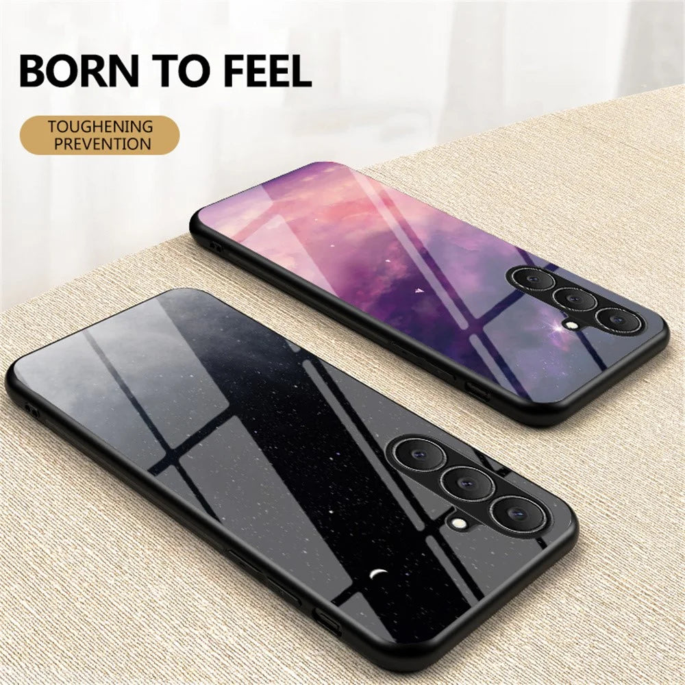 For Samsung Galaxy S26 FE Phone Case Starry Sky Pattern Tempered Glass Phone Cover - Color Starry Sky - 2